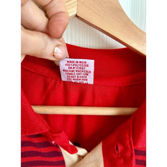Vintage Men's Striped Polo Size XL | Red and Burgundy | Vintage Mens Clothing - Picture 4 of 4